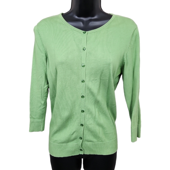 Ann Taylor Factory Store Lime Green Button Front Cardigan - Medium - Picture 2 of 7